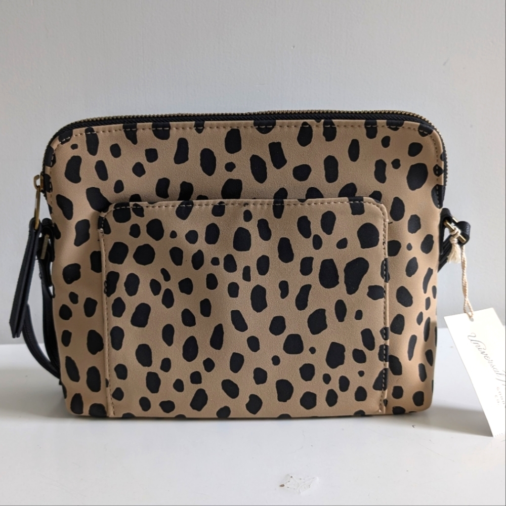 UNIVERSAL THREAD | Women's Tan/Blk Leopard Zip-Up Crossbody Bag